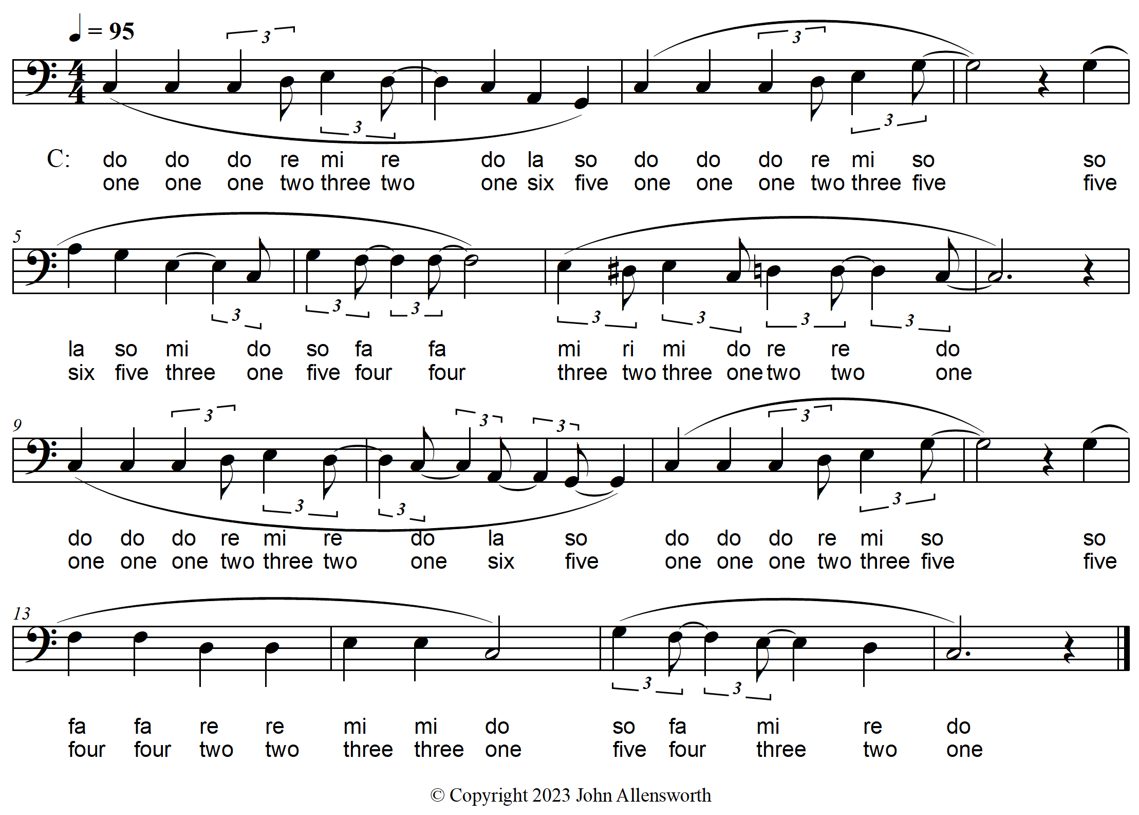 My Simple Tune, composed by John Allensworth, with solfege and scale degree numbers